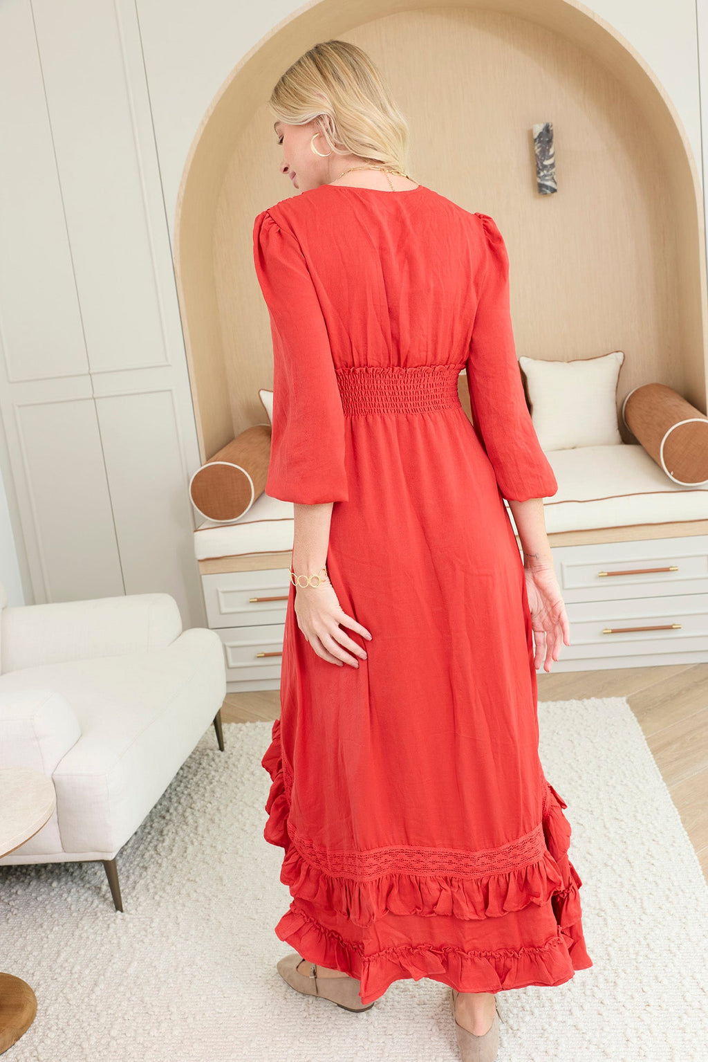 Rumba Rouge Satin Dress in Spiced Red