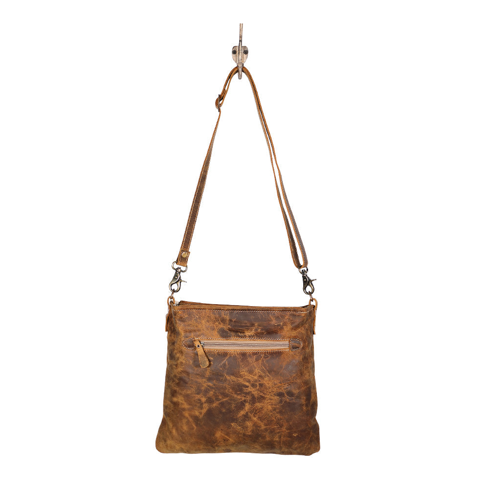 Myra Beast Leather Messenger Bag for Women Distressed Brown Full-Grain Leather with Adjustable Strap and Front Pocket